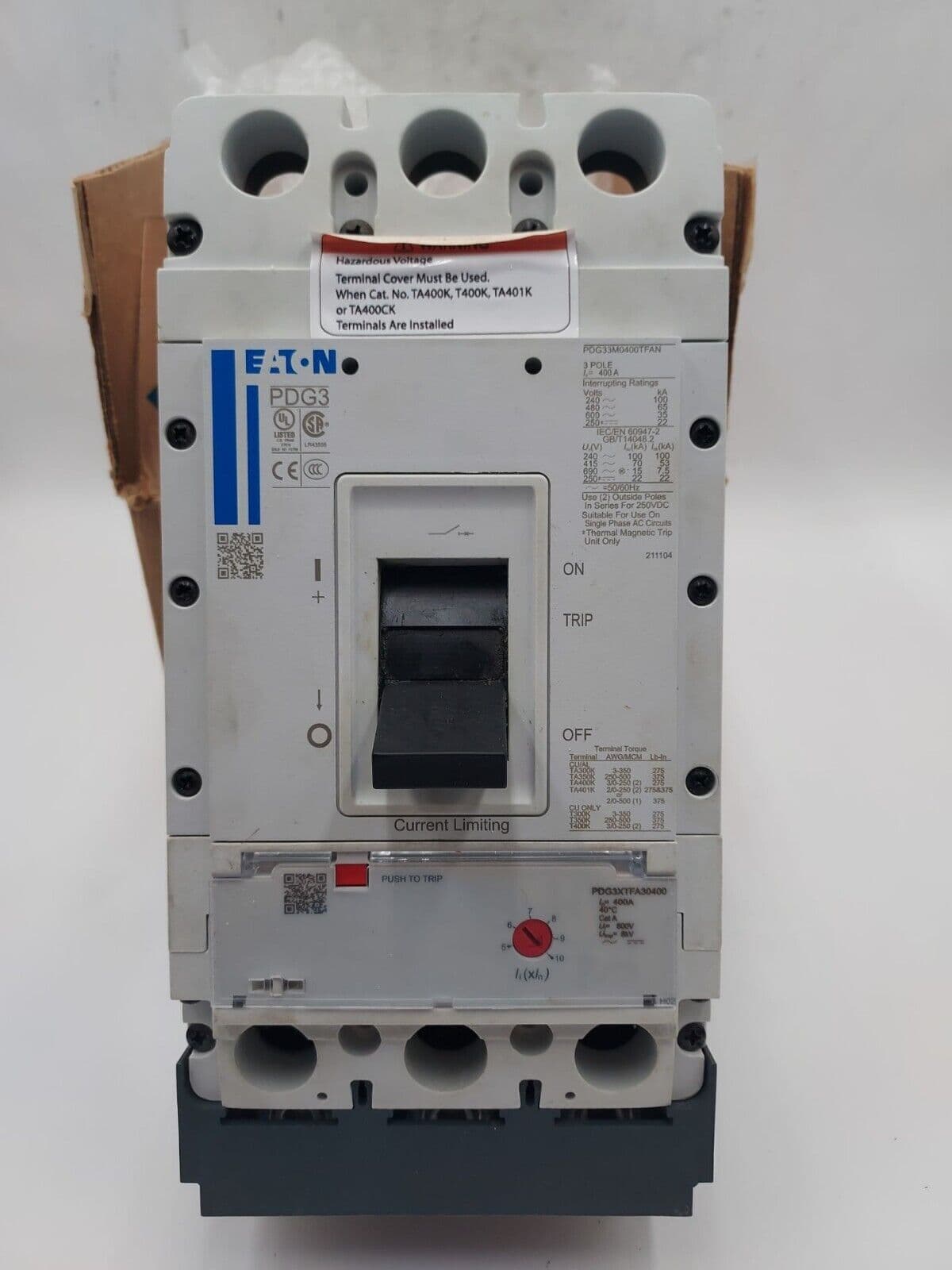 Eaton PDG33M0400TFAN Circuit Breaker 400A 600V 3P PDG 400 Amp 3 Pole BOLT ON – image 1