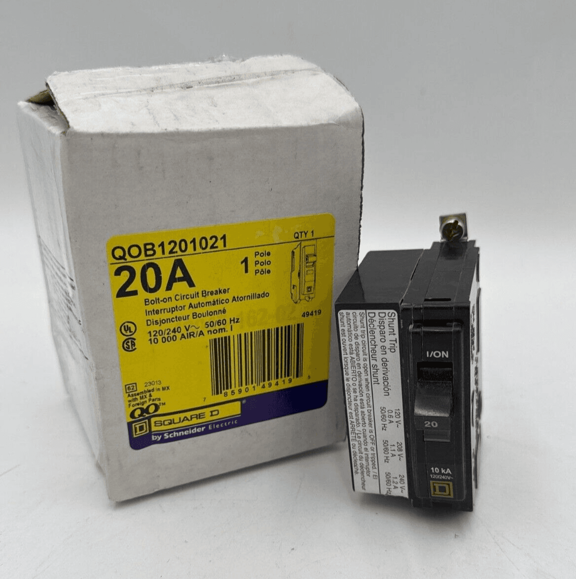 Square D QOB1201021 Circuit Breaker 20A 1P 120/240V QOB Bolt On 20 Amp Shunt Trip – image 1