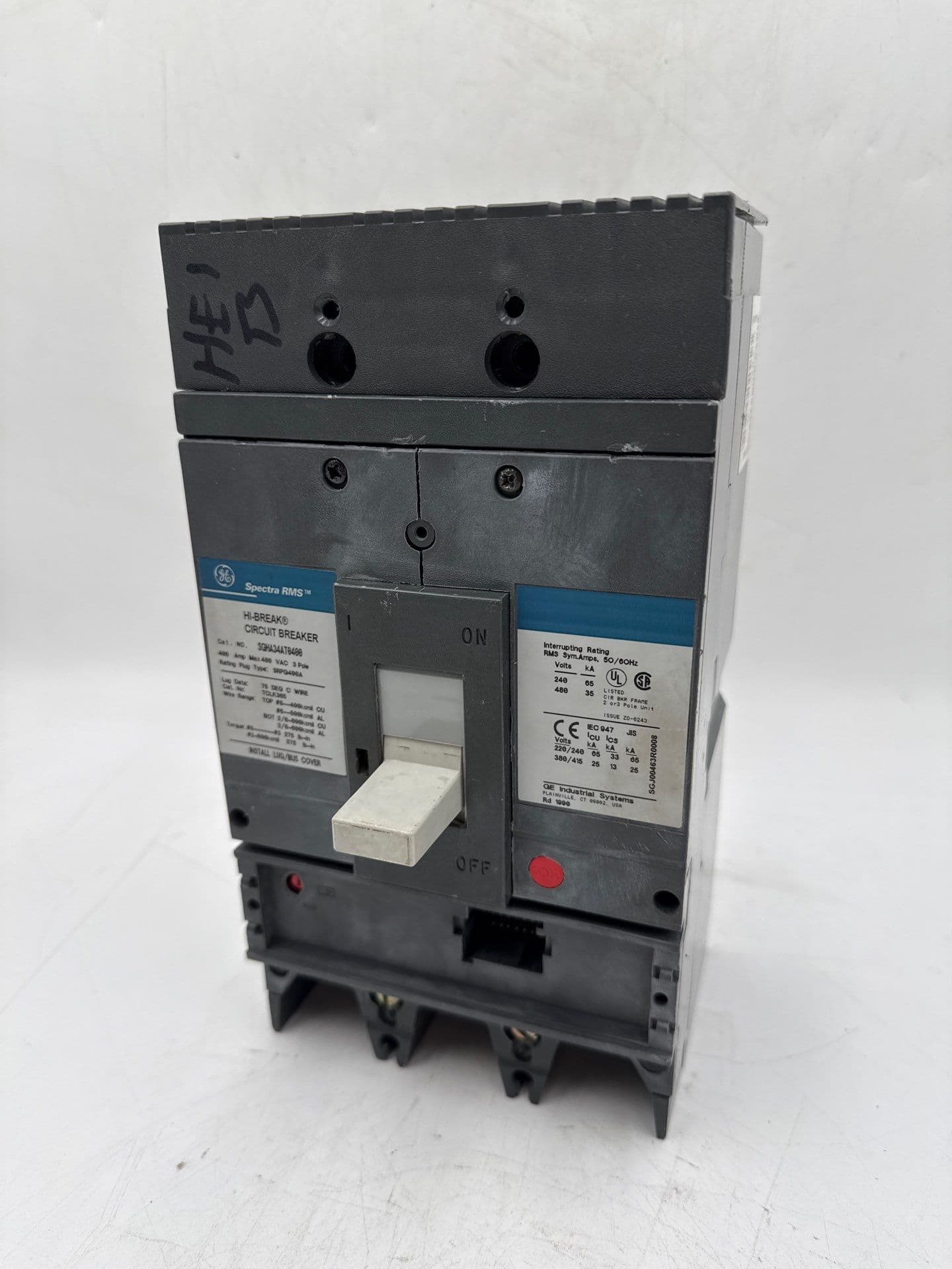 GE SGHA34AT0400 Circuit Breaker 400A 3P 480V 3PH Bolt On Frame Only 400 Amp