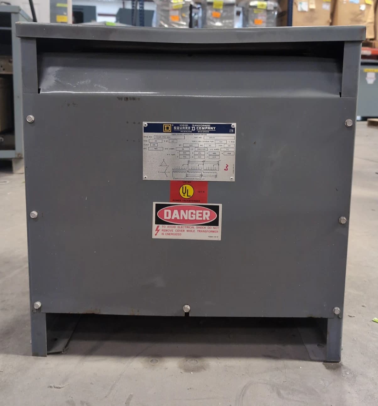 30KVA Square D 30T3H Sorgel Transformer Pri 480V Sec 208Y/120V 3PH Indoor 60Hz