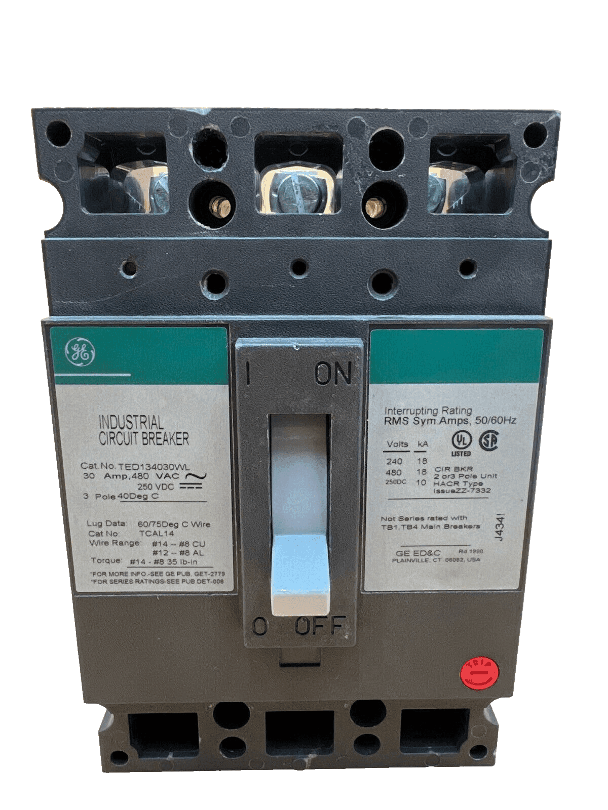General Electric TED134030WL Circuit Breaker 30A 3P 480V 3PH 3 pole 30 Amp