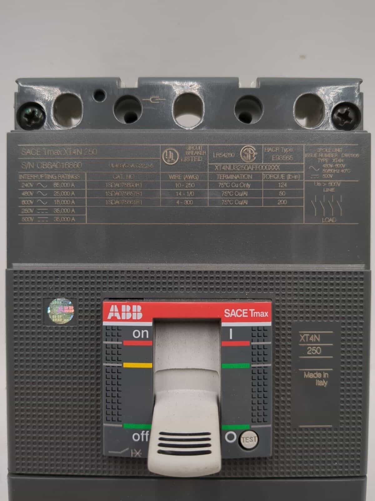 ABB XT4NU3250AFF000XXX Circuit Breaker — image 1 of 10
