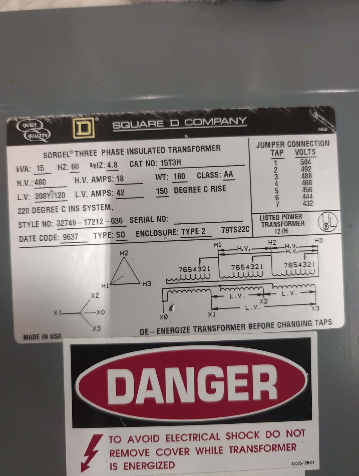 Square D 15T3H Dry Type Transformers — image 1 of 10