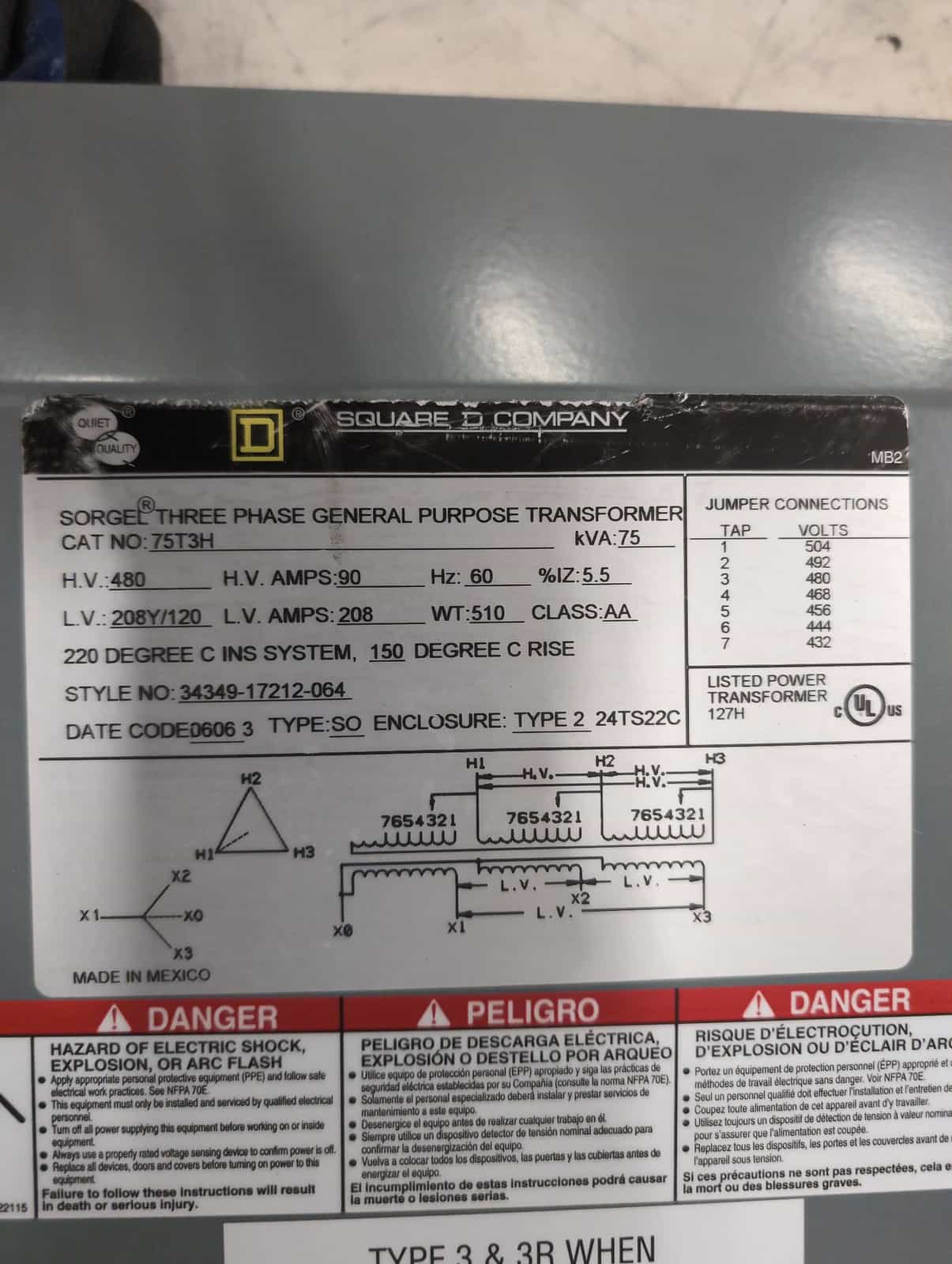 Square D 75T3H Dry Type Transformers — image 1 of 10