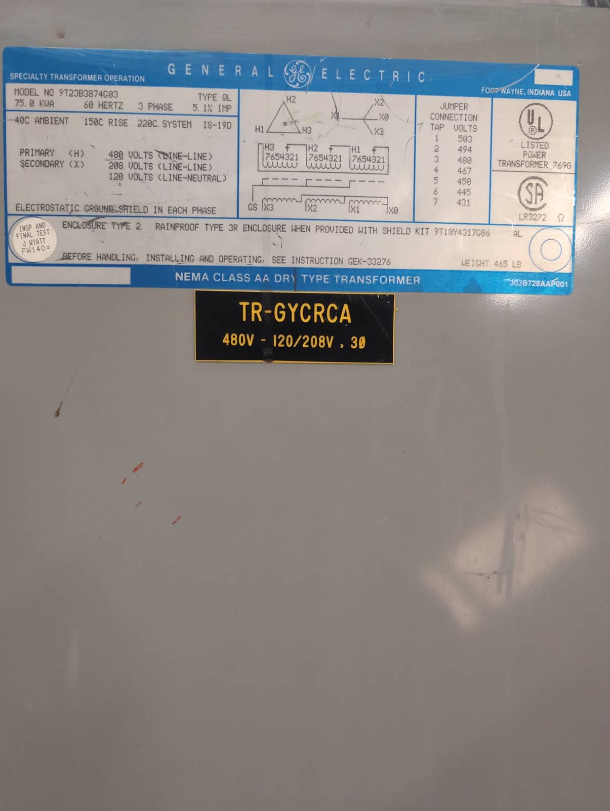 GE 9T23B3874G03 Dry Type Transformers — image 1 of 10