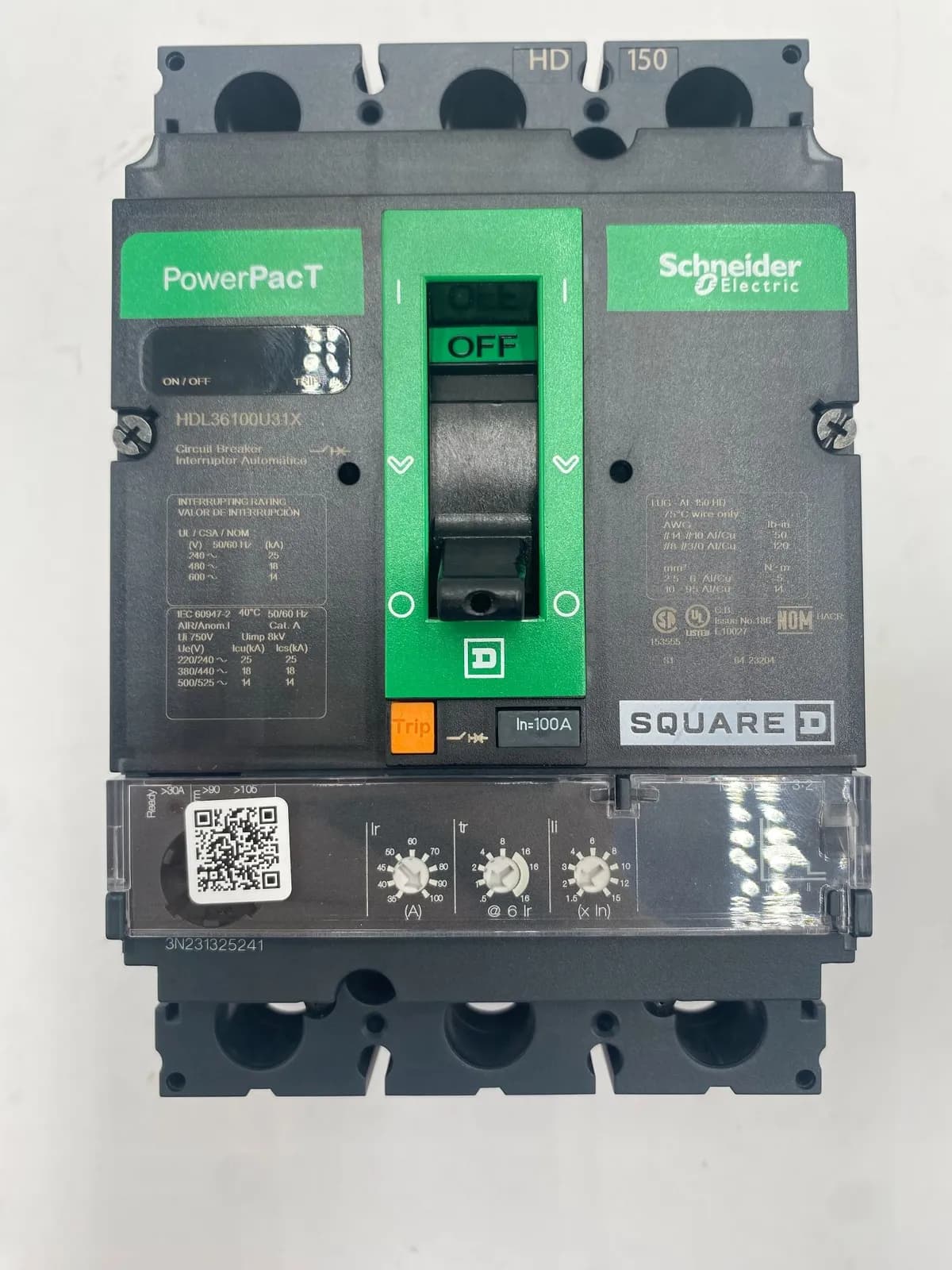 Square D HDL36100U31X Circuit Breaker 100A 600V 3P