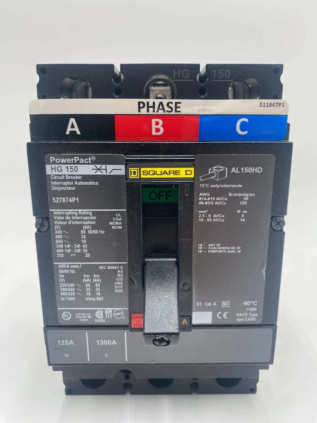 Square D HGL36125 Circuit Breaker 125A 600V 3P